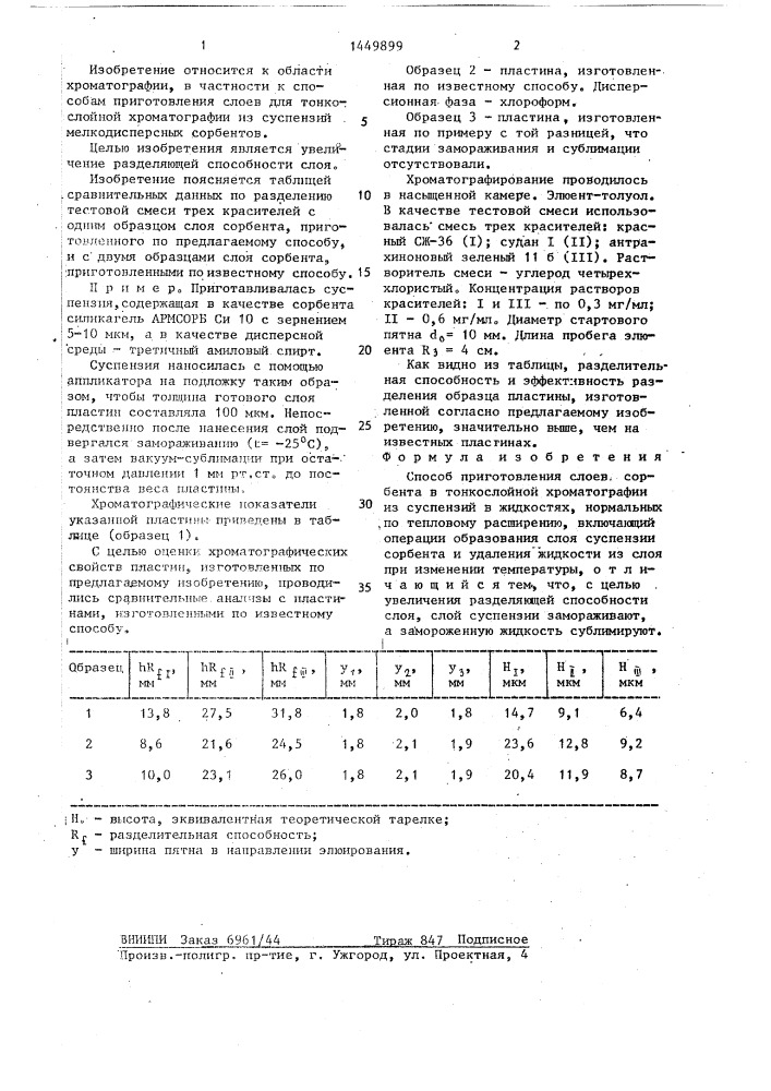 Способ приготовления слоев сорбента в тонкослойной хроматографии (патент 1449899)