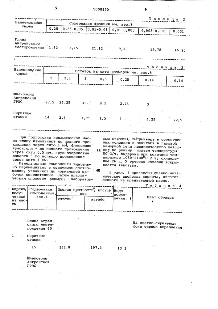 Керамическая масса для изготовления лицевого кирпича (патент 1008190)