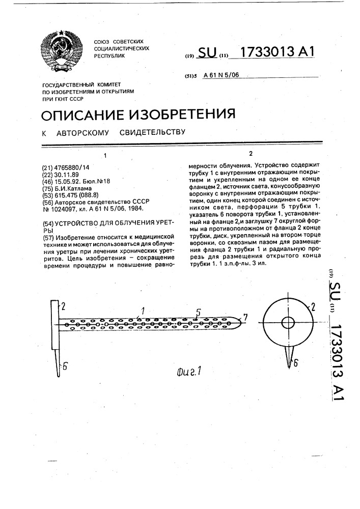 Устройство для облучения уретры (патент 1733013)