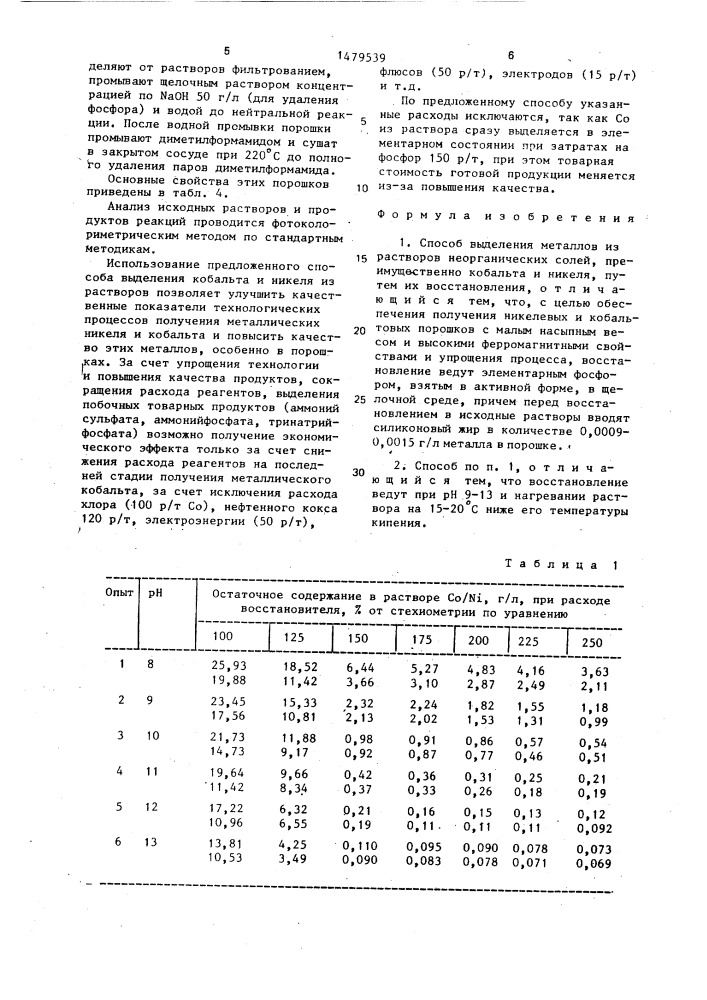 Способ выделения металлов из растворов неорганических солей (патент 1479539)