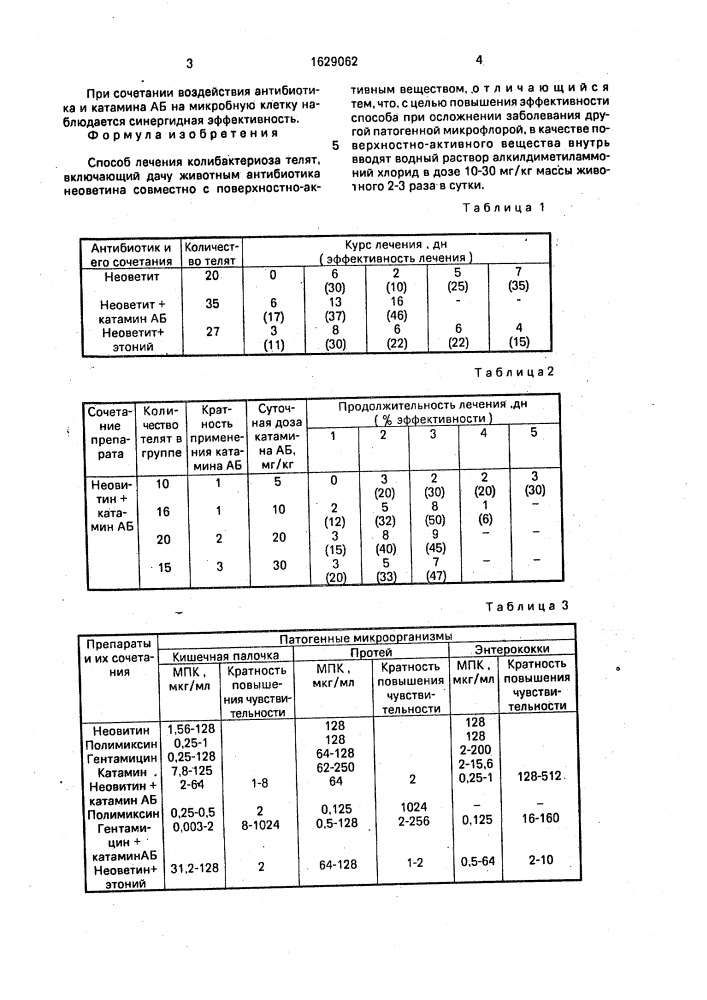 Способ лечения колибактериоза телят (патент 1629062)