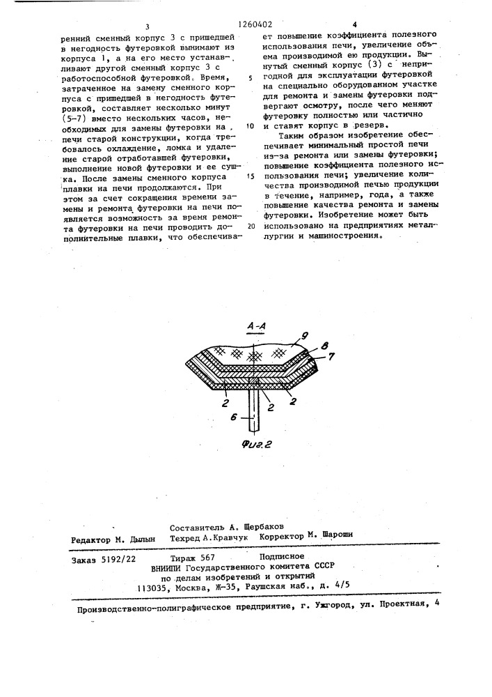 Плавильная печь (патент 1260402)