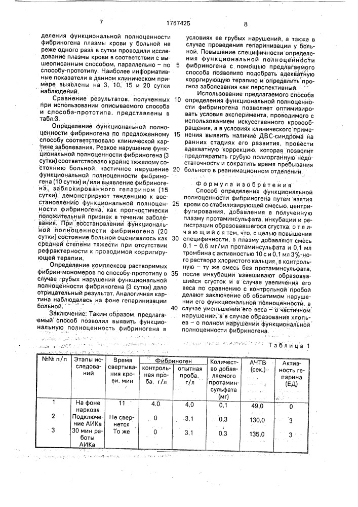 Способ определения функциональной полноценности фибриногена (патент 1767425)