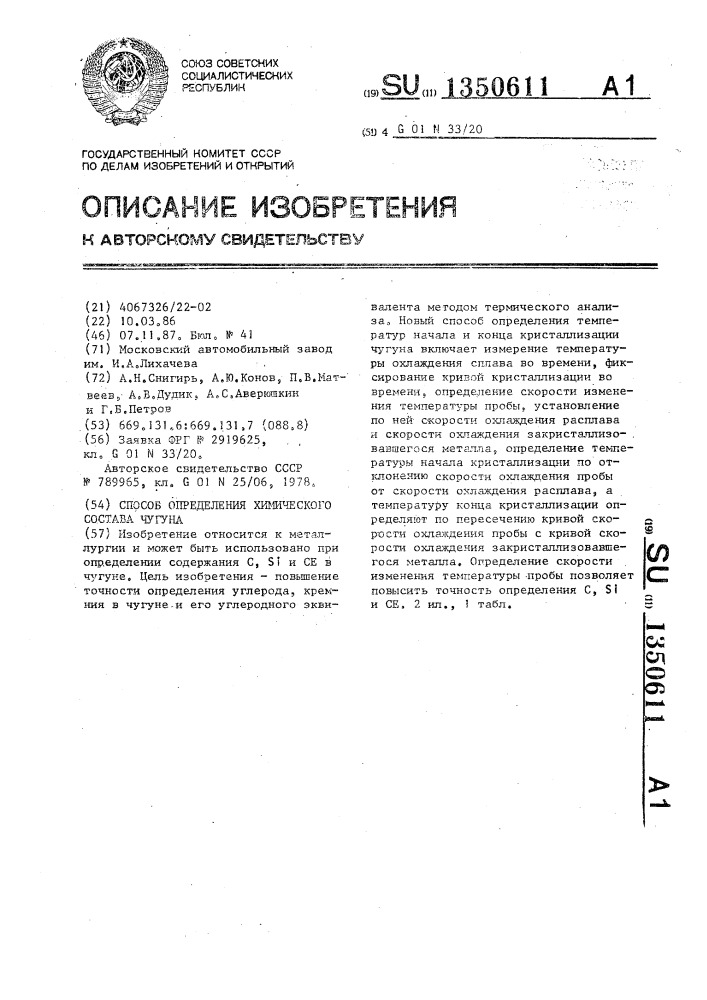 Способ определения химического состава чугуна (патент 1350611)