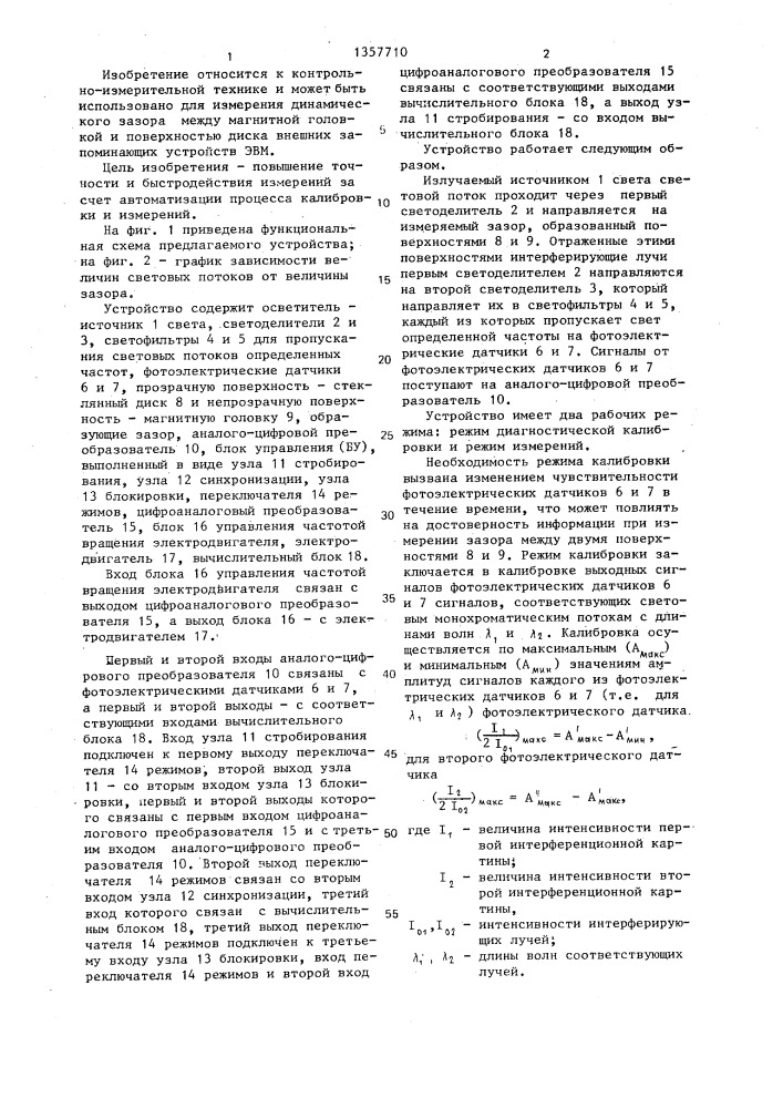 Устройство для измерения малых зазоров между двумя поверхностями,одна из которых прозрачная (патент 1357710)