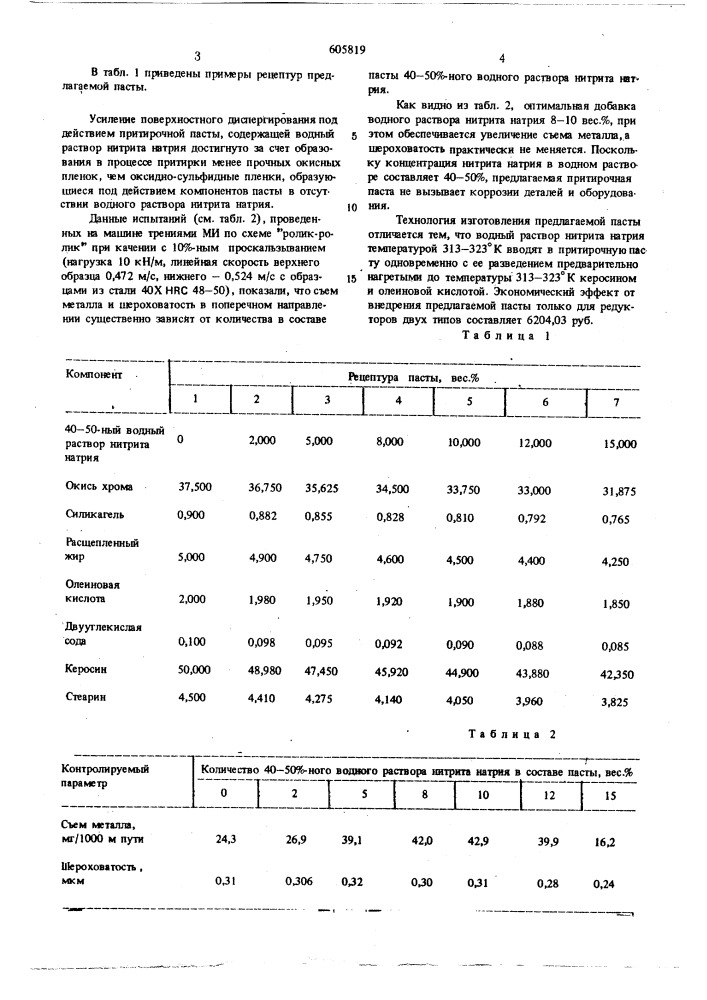 Паста для притирки стальных поверхностей (патент 605819)