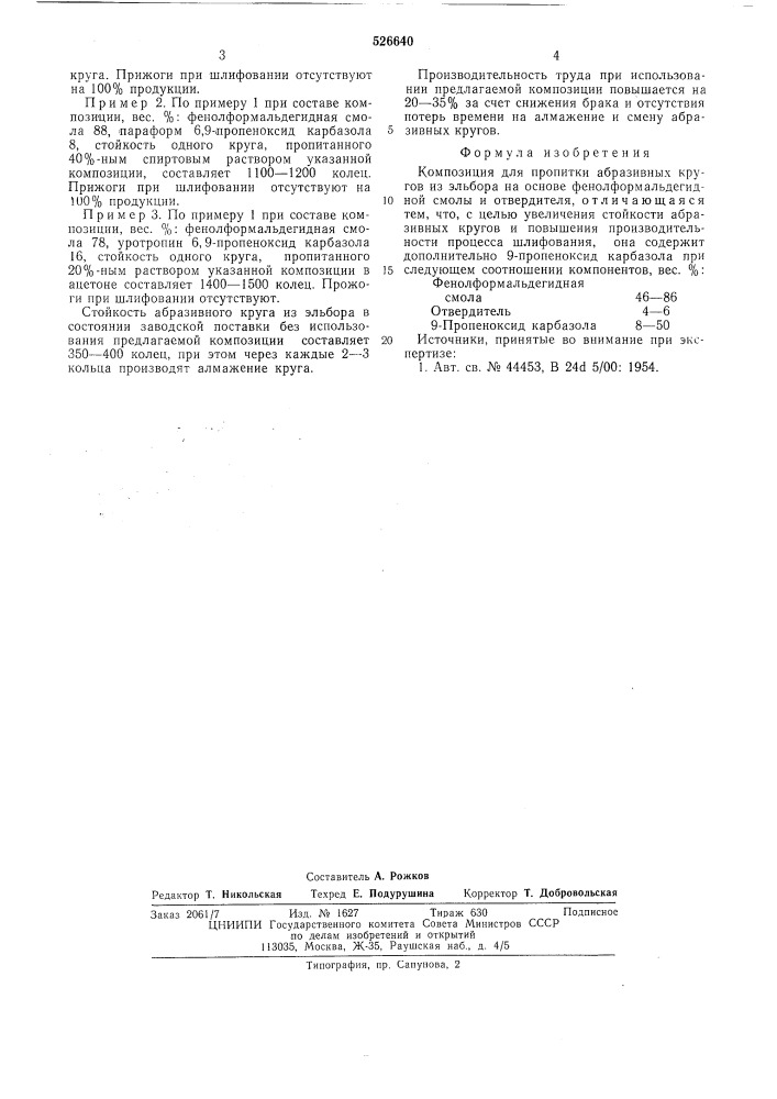 Композиция для пропитки абразивных кругов из эльбора (патент 526640)