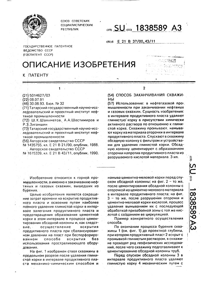 Способ заканчивания скважины (патент 1838589)