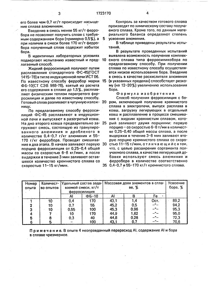 Способ получения ферросилиция с бором (патент 1723170)