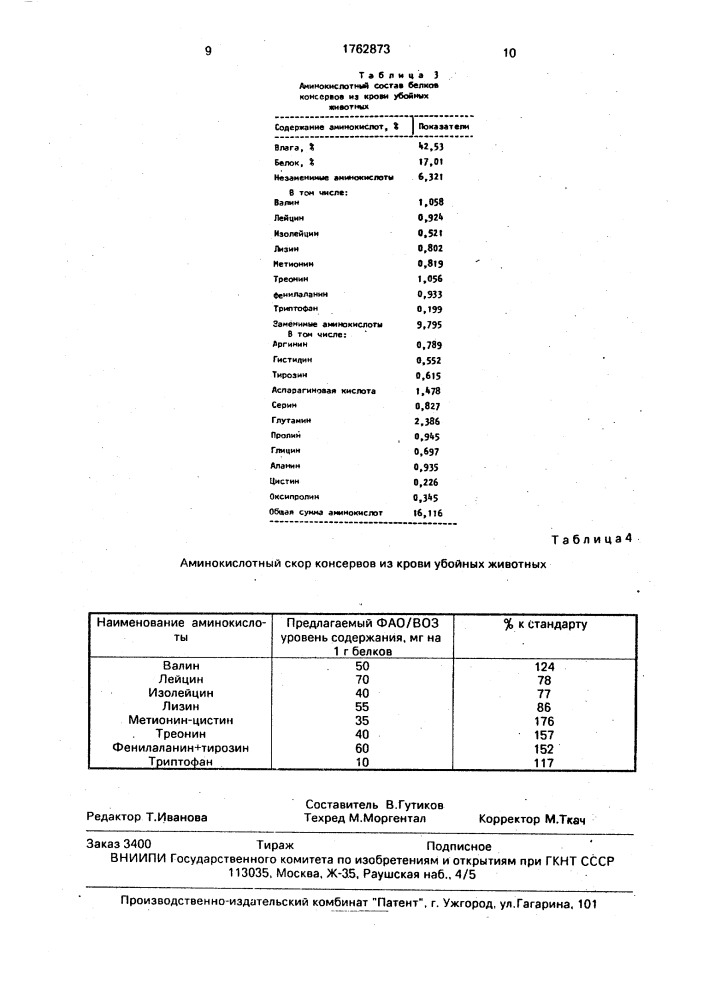 Способ приготовления консервов из крови убойных животных (патент 1762873)