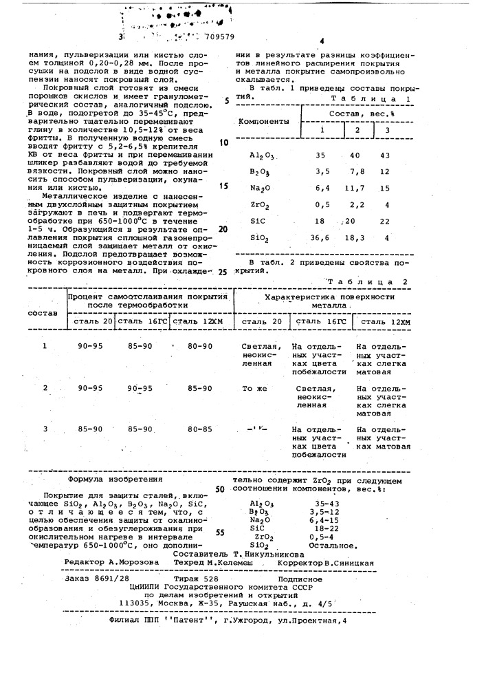 Покрытие для защиты сталей (патент 709579)