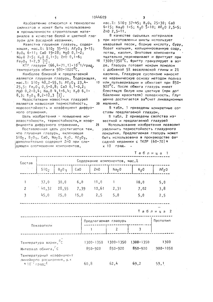 Глушеная глазурь (патент 1044609)