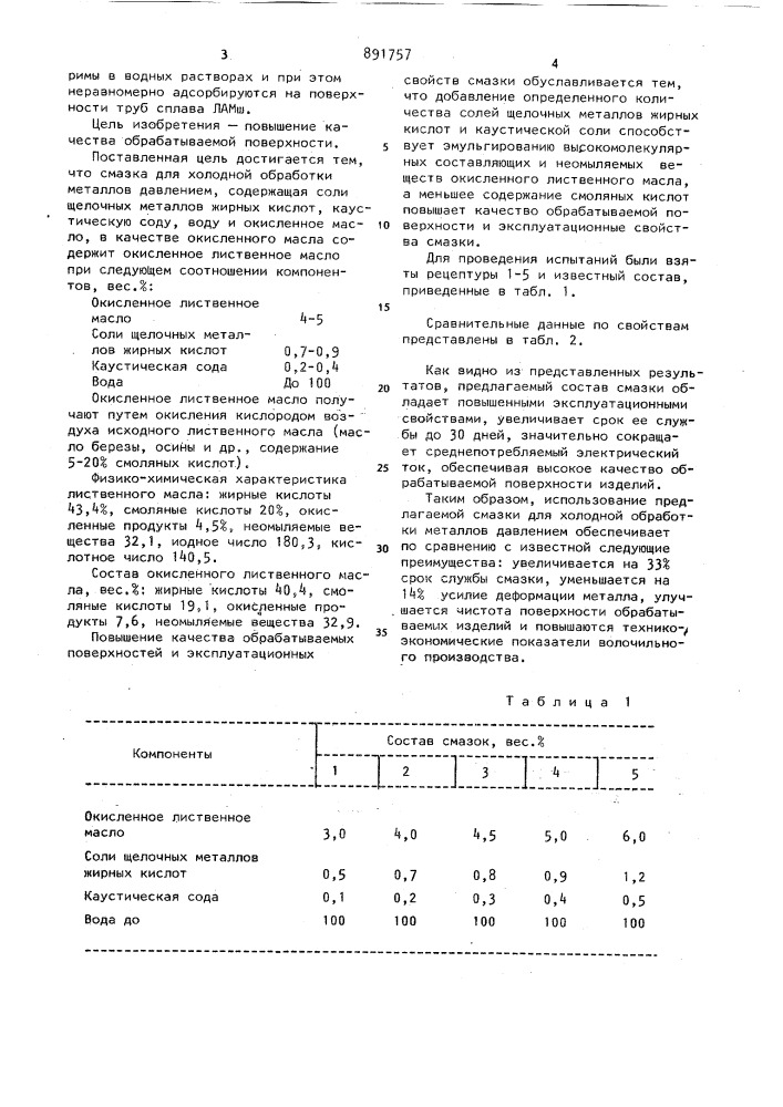 Смазка для холодной обработки металлов давлением (патент 891757)