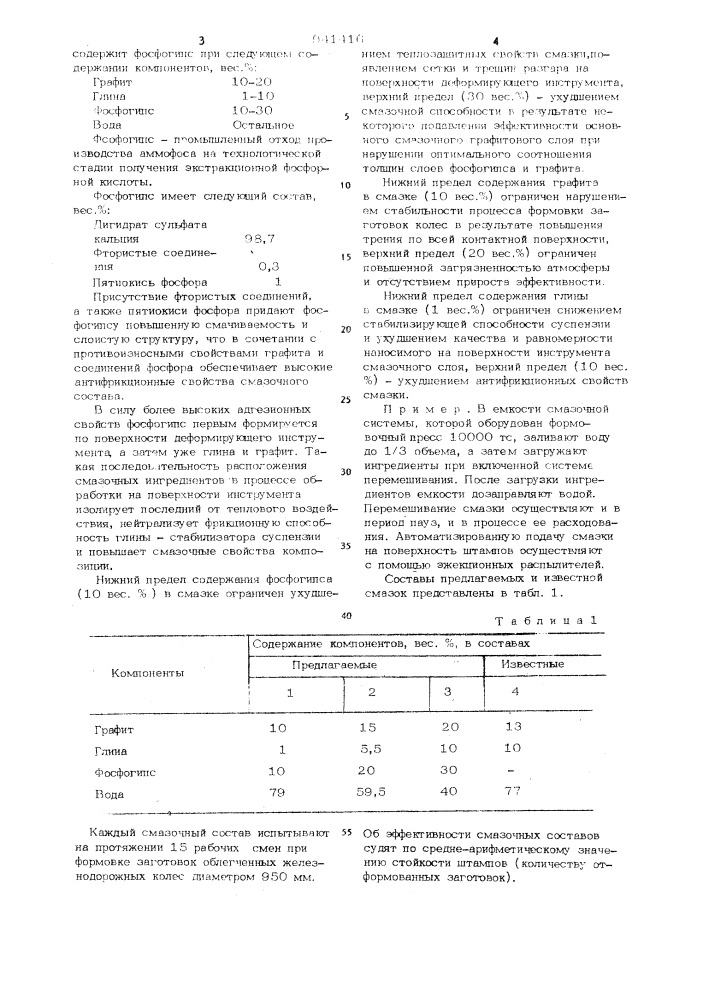 Технологическая смазка для горячей обработки металлов давлением (патент 941416)