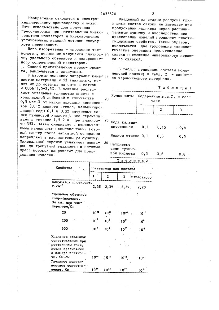 Способ приготовления керамического пресс-порошка (патент 1435570)