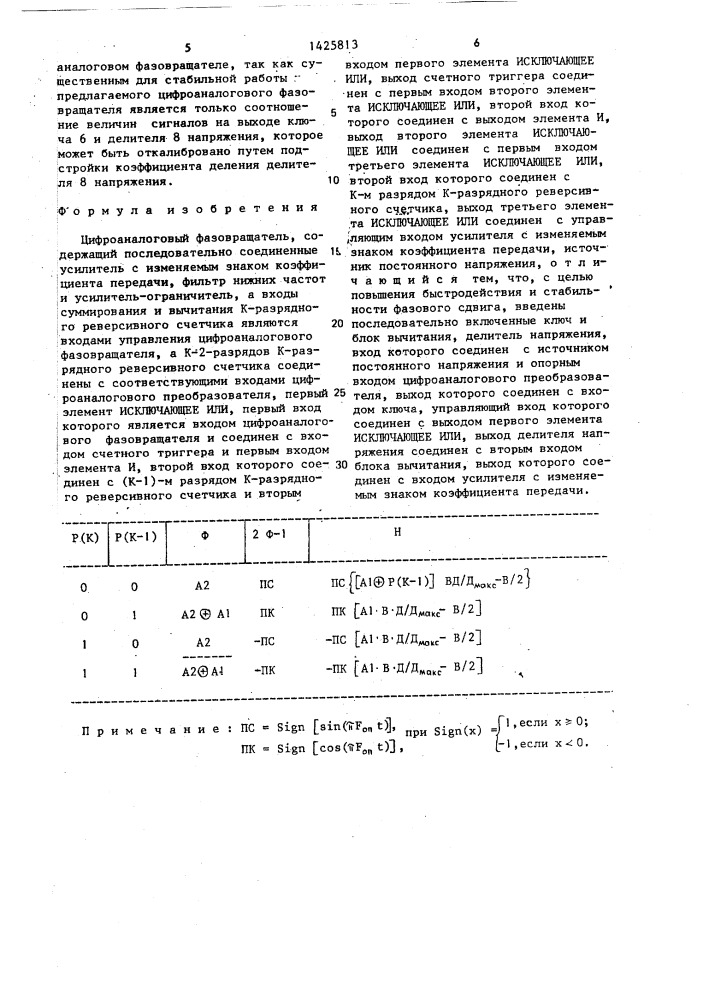 Цифроаналоговый фазовращатель (патент 1425813)