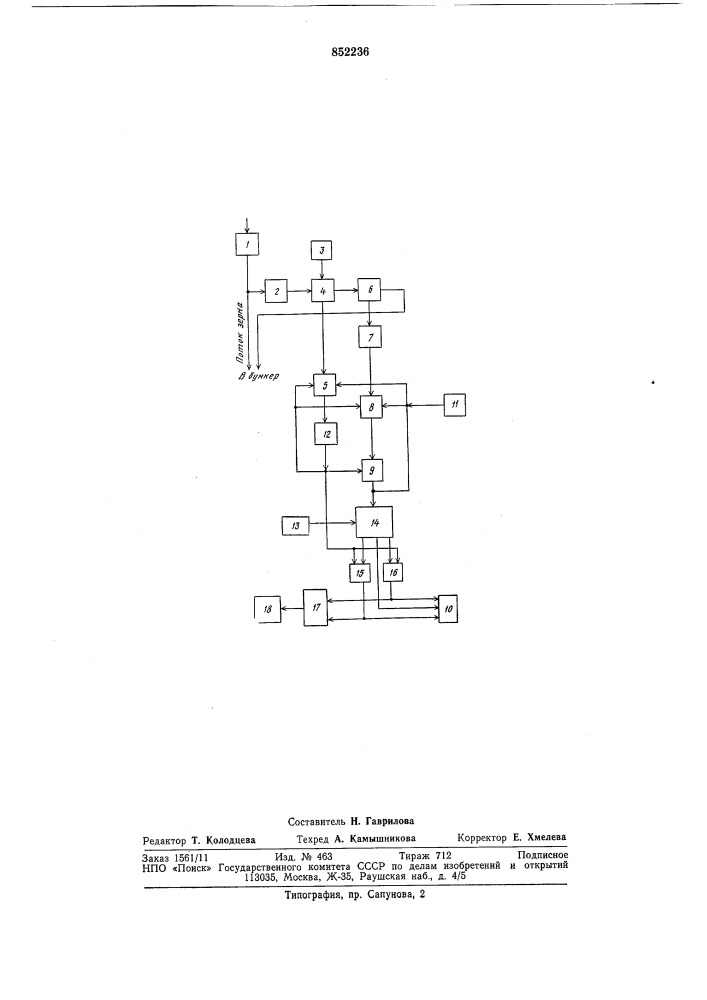 Устройство для контроля наличиятравмированного зерна (патент 852236)