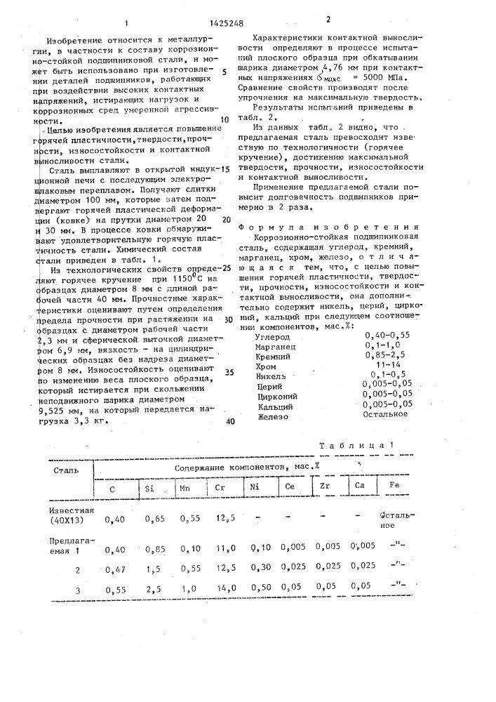 Коррозионно-стойкая подшипниковая сталь (патент 1425248)
