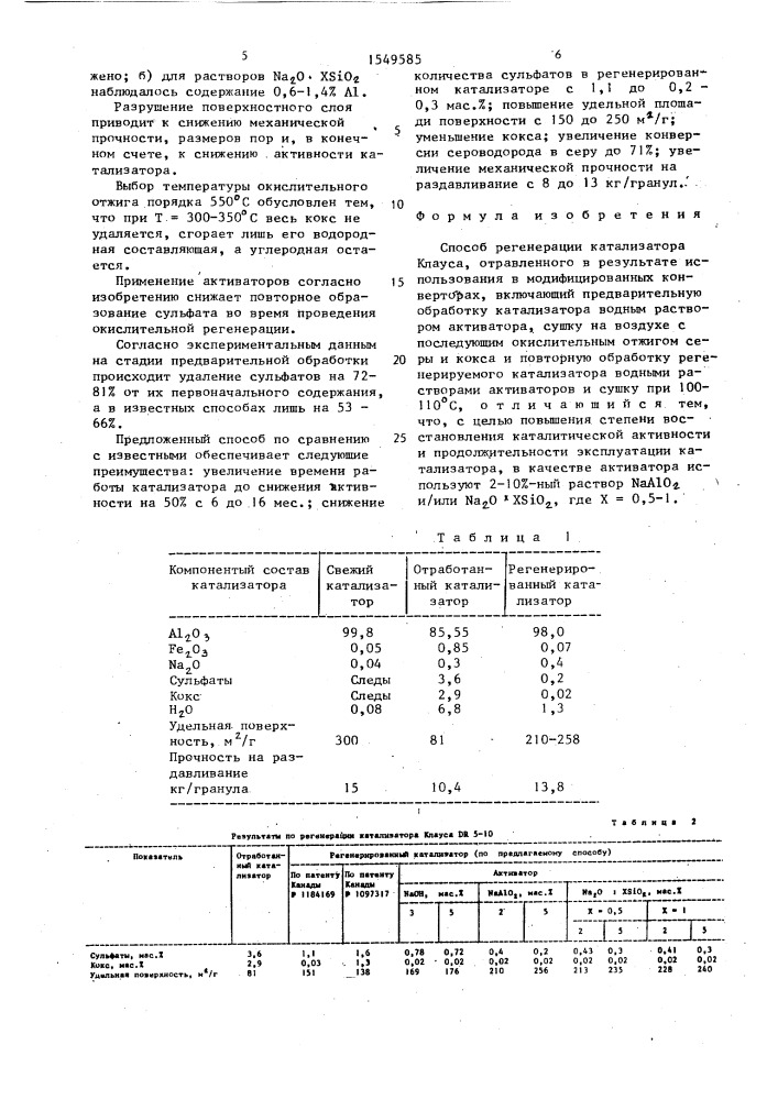 Способ регенерации катализатора клауса (патент 1549585)
