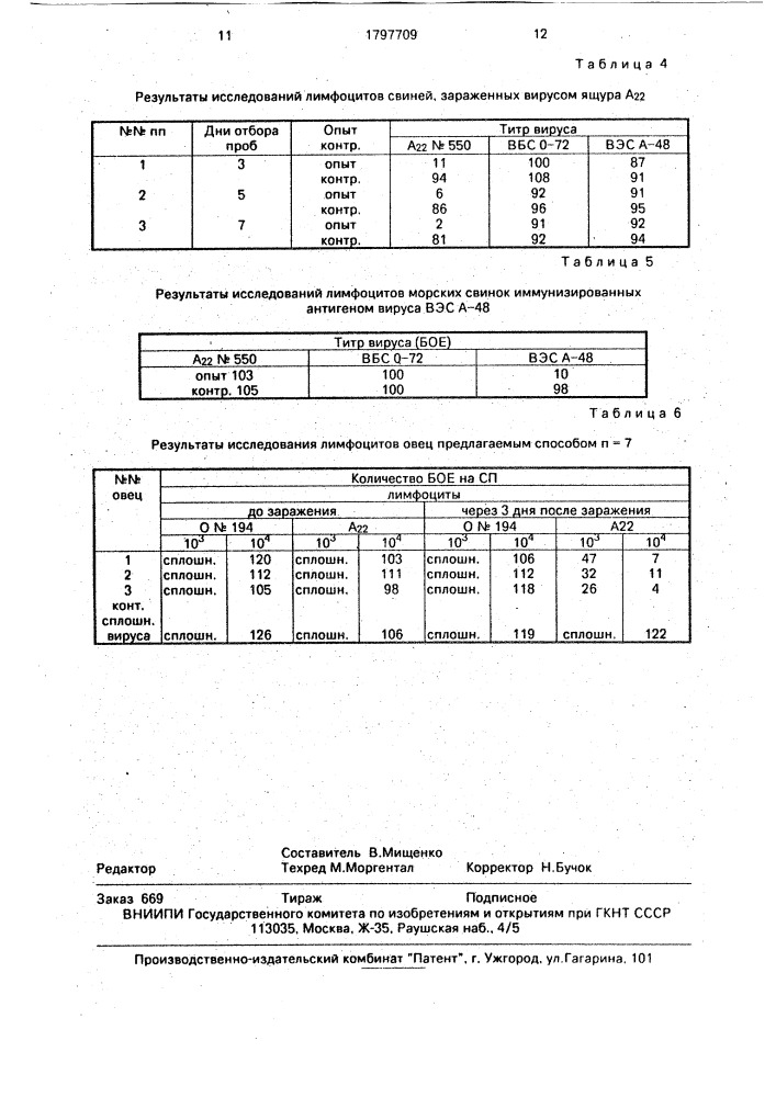 Способ диагностики вирусных болезней животных (патент 1797709)