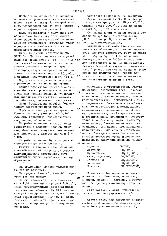 Штамм бактерий рsеudомоnаs sp.4а-деструктор углеводородов и ксенобиотиков (патент 1395667)