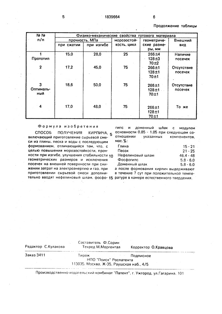 Способ получения кирпича (патент 1839664)