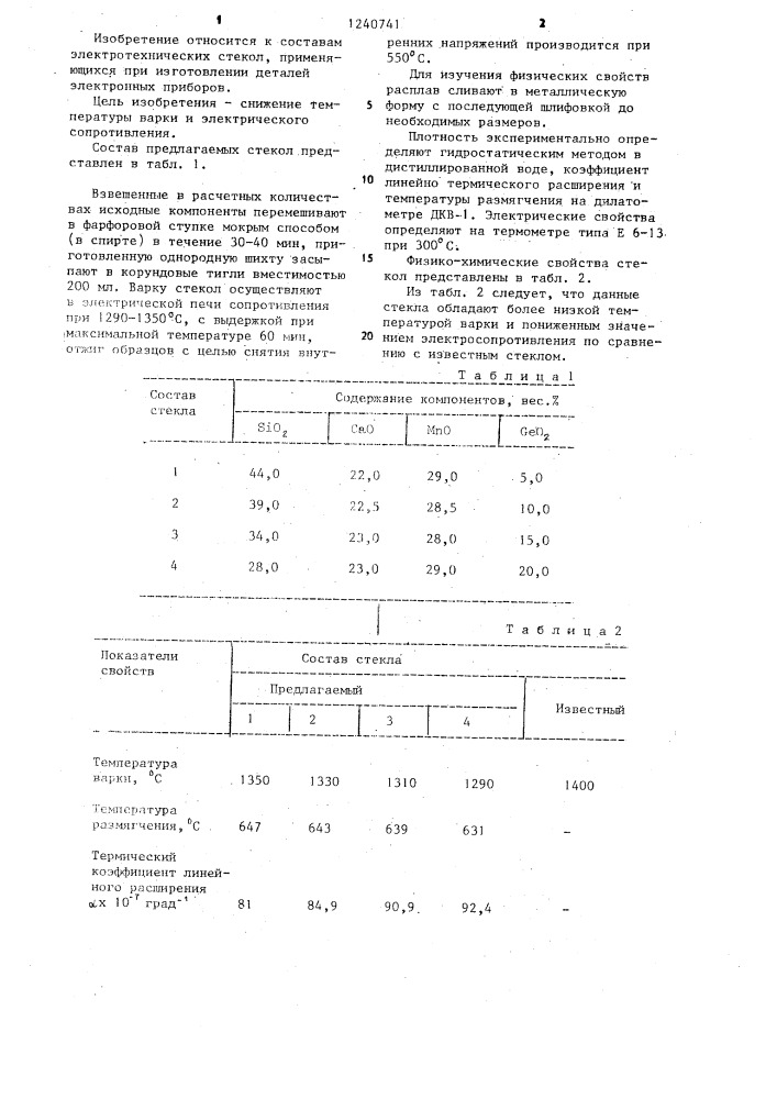 Электротехническое стекло (патент 1240741)