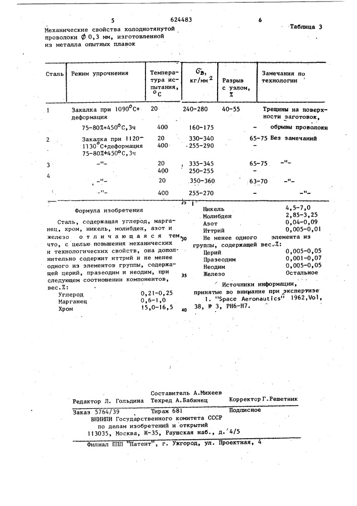 Сталь (патент 624483)