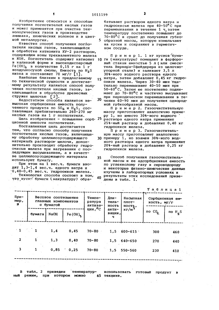 Способ получения поглотителя кислых газов (патент 1011199)