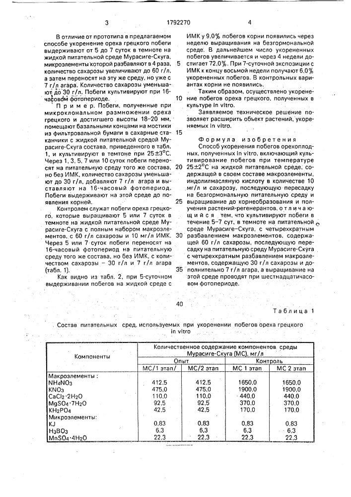 Способ укоренения побегов орехоплодных, полученных in viтrо (патент 1792270)
