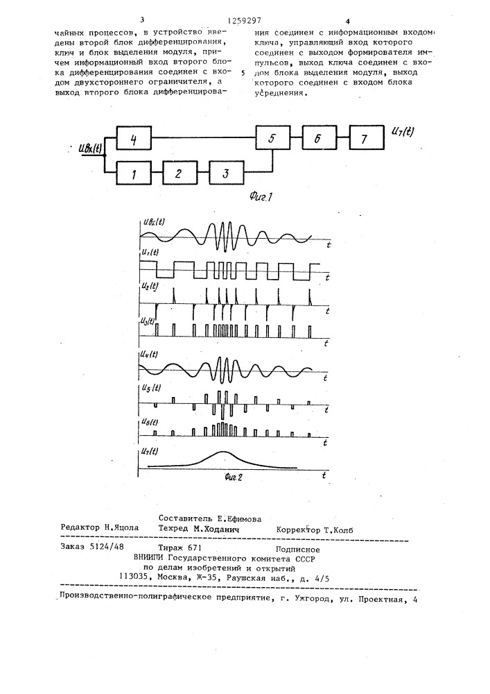 Устройство для измерения взаимной корреляции огибающей и мгновенной частоты случайных процессов (патент 1259297)