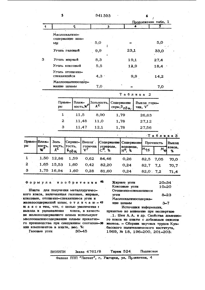 Шихта для получения металлургического кокса (патент 941393)