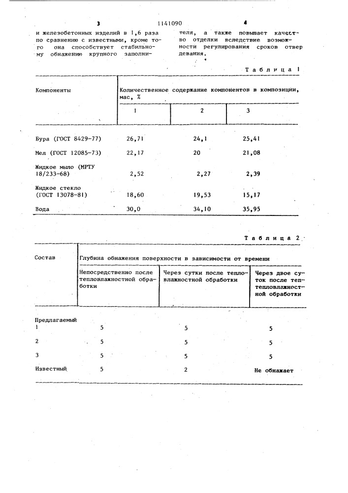 Композиция для обнажения заполнителя на поверхности бетонных изделий (патент 1141090)