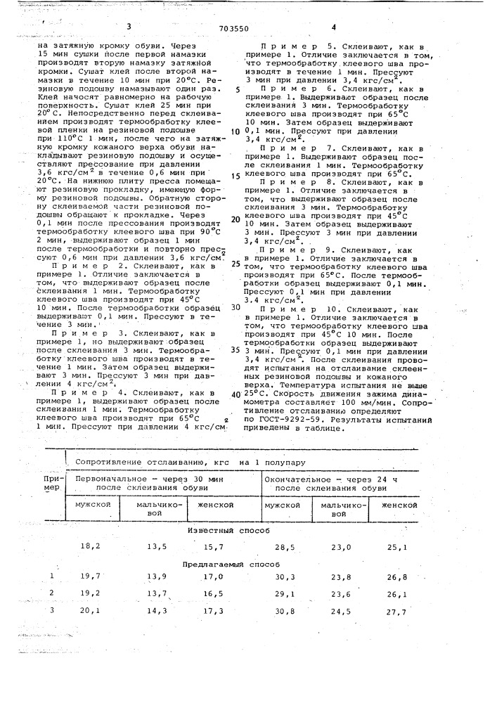 Способ склеивания резиновой подошвы и кожаного верха обуви (патент 703550)