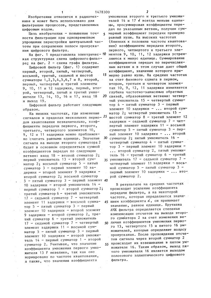 Цифровой фильтр (патент 1478300)
