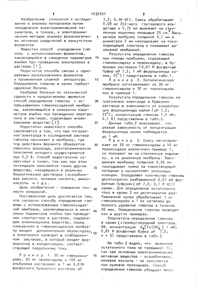 Способ определения глюкозы (патент 1032401)