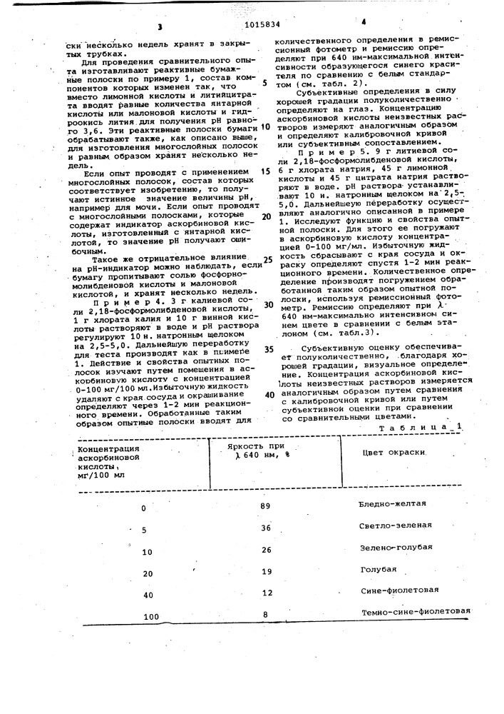 Индикатор для определения аскорбиновой кислоты (патент 1015834)