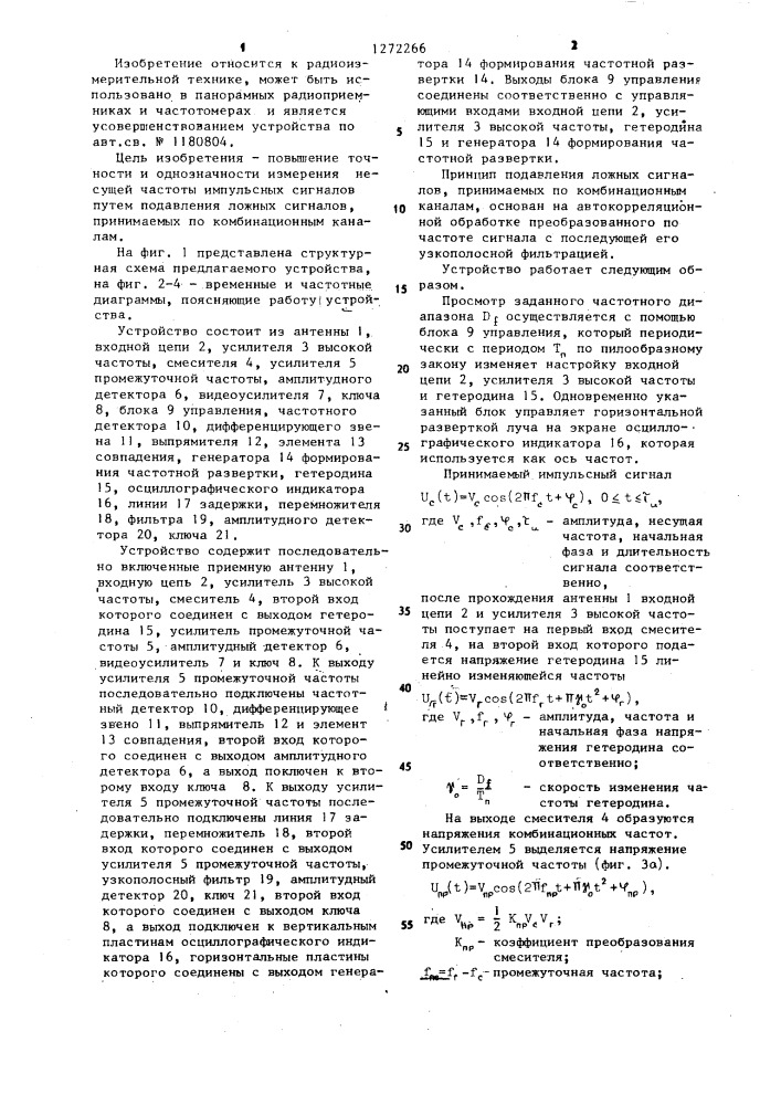 Устройство для измерения частоты входного сигнала панорамного радиоприемника (патент 1272266)