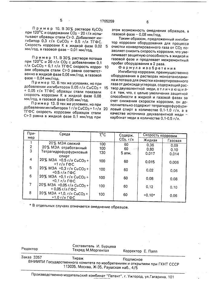 Ингибитор коррозии (патент 1765259)