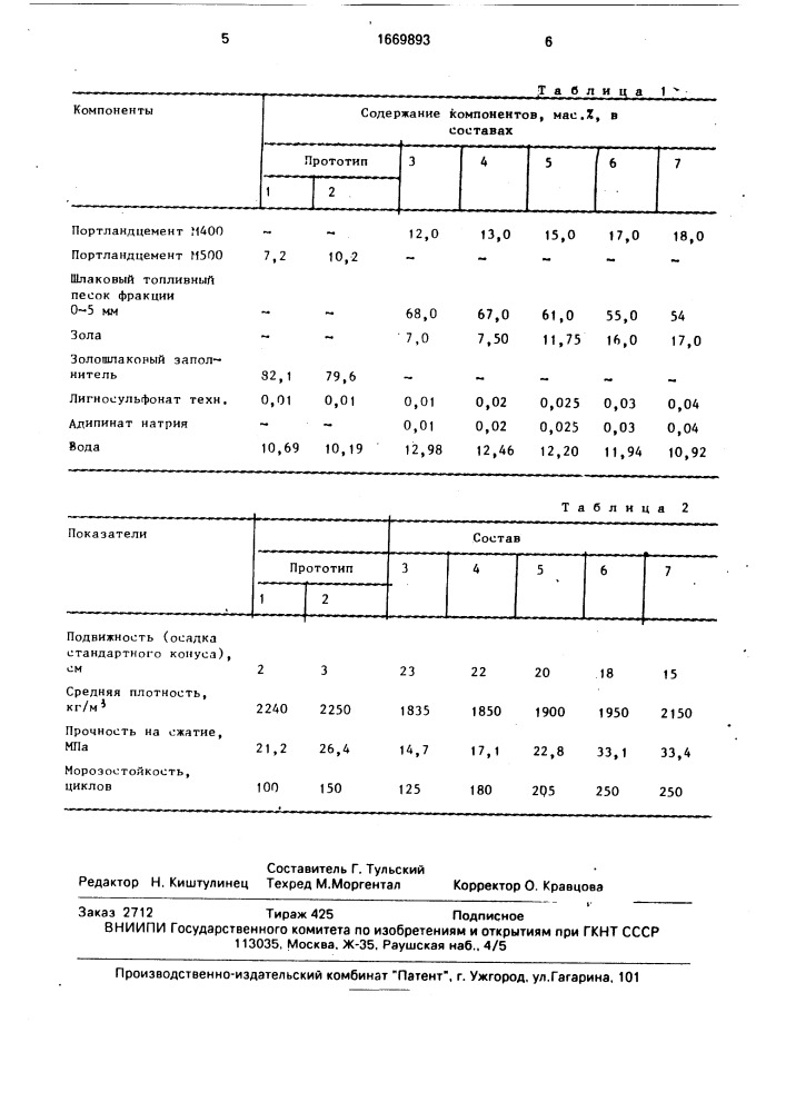 Шлакозолотобетонная смесь для несущих конструкций (патент 1669893)
