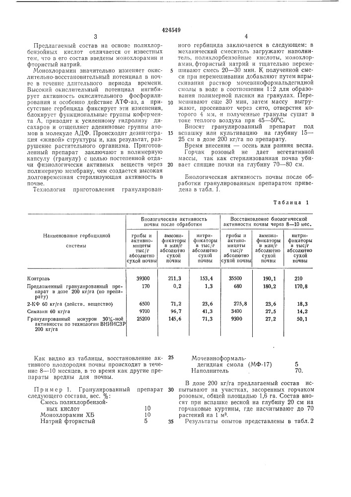 Гербицидный состав для борьбы с горчакомрозовым (патент 424549)