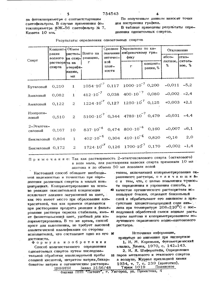 Способ количественного определения одноатомных спиртов (патент 734543)