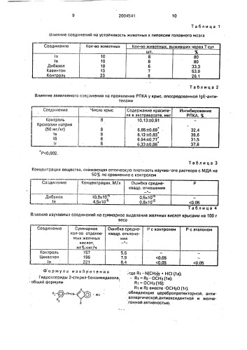 Гидрохлориды 2-стирил-бензимидазола, обладающие церебропротекторной, антиаллергической, антиоксидантной и желчегонной активностью (патент 2004541)