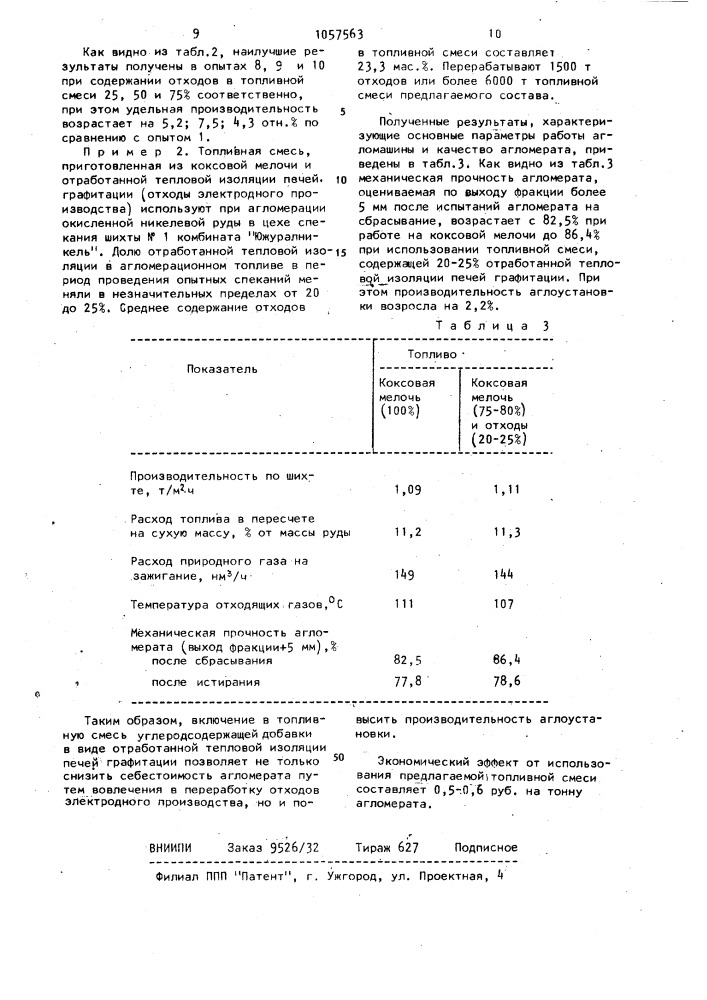 Топливная смесь для агломерирующего обжига (патент 1057563)