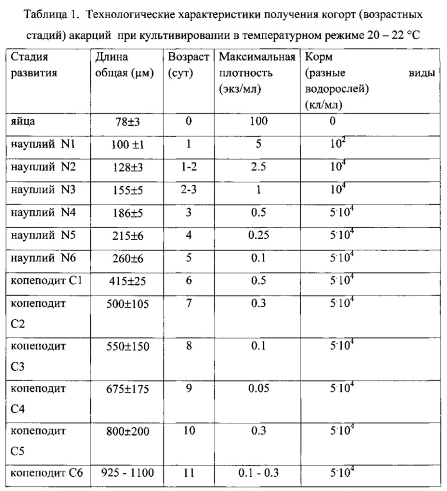 Способ интенсивного когортного культивирования акарций (морских каланоидных копепод) (патент 2614644)