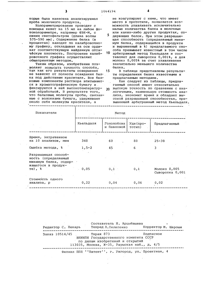 Способ определения белка в молоке и молочных продуктах (патент 1064194)