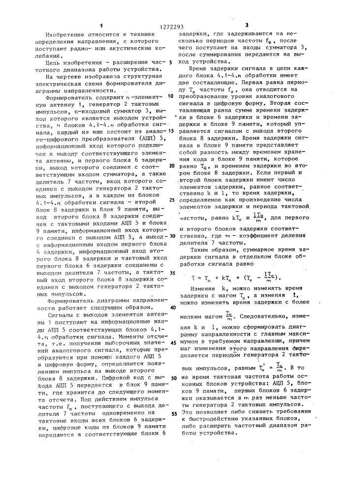 Формирователь диаграммы направленности (патент 1272293)