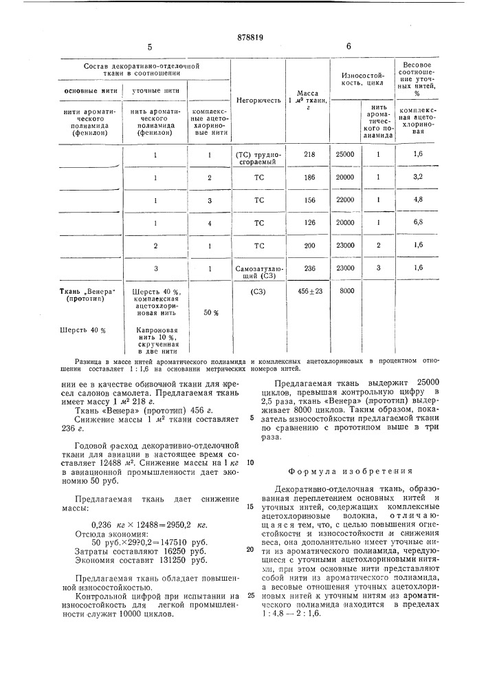 Декоративно-отделочная ткань (патент 878819)