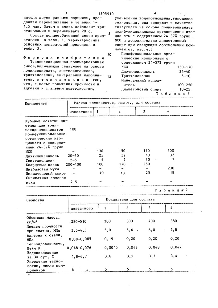 Теплоизоляционная полимербетонная смесь (патент 1505910)