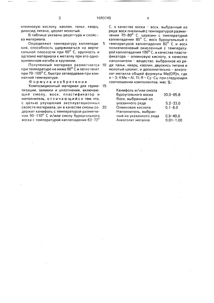 Композиционный материал для герметизации, заливки и уплотнения (патент 1680749)